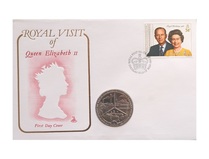 1989 Isle of Man 1 Crown, "Royal Visit" First Day Coin Cover, Choice UNC