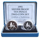 UK, 1992 Ten Pence,  "Standard" Silver Two-Coin Set, FDC.