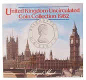 UK,1982 Uncirculated Coin Collection, Issued by the Royal Mint, in colour folder choice UNC
