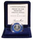 UK, 1982 Twenty Pence silver Proof Coin. "Piedfort Crowned Tudor Rose". Cased & Royal Mint Certificate FDC