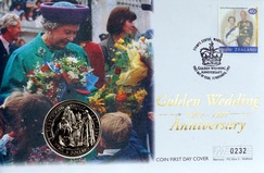 1997 New Zealand, Five Dollars Commemorating 'Golden Wedding Anniversary' Coin First Day Cover, UNC