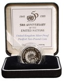 UK, 1995 £2  Silver "Piedfort" Proof Commemorating the 50th Anniversary of The United Nations 1945-1995