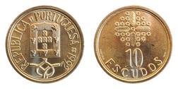 Portugal, 10 Escudos 1992 Nickel brass, struck in Lisbon, UNC
