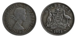Australia, 1954 Silver Sixpence, GF