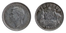 Australia, 1938 Silver Sixpence, GF/aVF