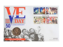 Isle of Man, 1995 £2 Two Pounds, ' 50th Anniversary VE Day' First Day Coin Cover, Choice UNC