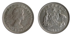 Australia, 1952 Silver Sixpence, GF