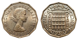 1956 Threepence (Brass), aUNC
