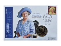 UK, 2000 Five Pounds, Queen Mother 1900-2002 Memorial Coin Cover, Issued by Mercury Covers, Choice UNC