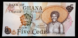 Ghana, 5 Cedis 1977 Pick 15 Crisp Uncirculated