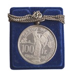 Official Vintage 100 Franc Sterling Silver Gambling Token with Chain, GVF