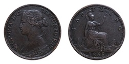 1865 Farthing, small 8, GF