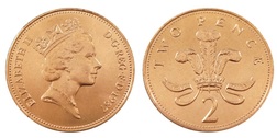 Decimal 1987 Two Pence Coin, ex Set Choice BU