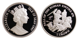 Isle of Man, 1997 one Crown Silver Proof Rev: 'Fall of the Roman empire 476' in Capsule FDC