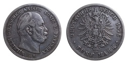 German States, PRUSSIA, Wilhelm I, (FUNF) 5 Mark 1876 B, Hannover, aVF