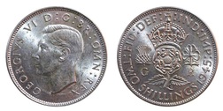 1945 Florin, Mint lustre obverse scraps & digs, 15253