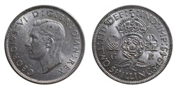 1945 Florin, obverse dark patches and rim cut 41485