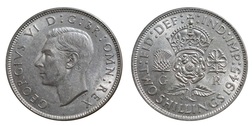 1945 Florin, obverse 2 tiny digs, Mint lustre 20875