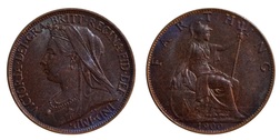 1900 Farthing, Mint Toned EF 8886