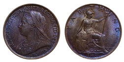 1900 Farthing, Mint toned GEF 8895