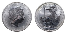 UK, 2004 Two Pounds, One Ounce .999 Silver 'Britannia' in Capsule aUNC