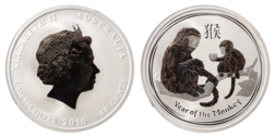 Australian, 2016 Fifty Cents, Half Ounce Silver Lunar Year of the Monkey, Choice UNC Encapsulated