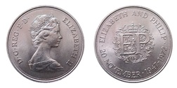1972 Elizabeth II, 25 Pence (Wedding Crown) Cupronickel Unc