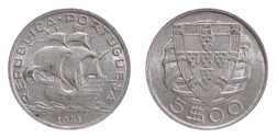 Portugal 1951 Silver 5 Escudos, GVF