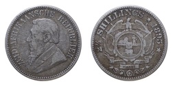 1895 South Africa Silver 2 1/2 Shillings, GF Scarce