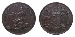 Australia 1858 Peace & Plenty 1 Penny Token Melbourne Victoria