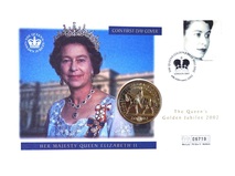 Great Britain, 2002 5 Pounds '50 Years Queen's Golden Jubilee' First day coin cover by Mercury, UNC