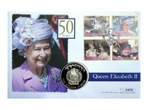 Falkland Islands, 2002 50 Pence 'Golden Jubilee Queen Elizabeth II 1952-2002' First Day Cover by Mercury 76331
