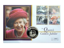 Falkland Islands Golden Jubilee Queen Elizabeth II 1952-2002 50 Pence Coin First Day Cover 76332