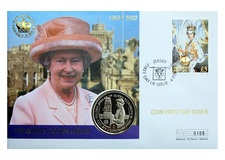 Isle of Man, 2002 1 Crown 'The Queen's Golden Jubilee' First day cover by Mercury. UNC 76345