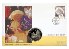 Isle of Man, 2002 1 Crown 'H.M. The Queen Mother Happy 99th Birthday' First day cover by Mercury. UNC 76346