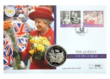 Gibraltar, 1997  One Crown 'Golden wedding anniversary' First day coin cover by Mercury, UNC  76355