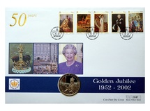 Isle of Man, 2002 One crown 'celebrating Queen Elizabeth II Golden Jubilee 1900 - 2002' coin large First day coin cover, by Mercury, UNC
