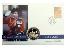 Gibraltar 2002 One crown 'Queen Elizabeth II Golden Jubilee' First day coin cover, by Mercury, UNC 76357