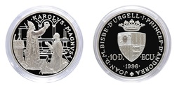 Andorra, 1996 Official ECU 10 Diners 'Charlemagne' Silver Proof in Capsule, FDC