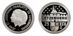 Luxembourg, 1995 Official 25 ECUs Commemorative "Prince Jean and Princess Josephine" Silver Proof in capsule, FDC