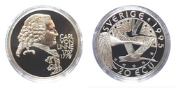 Sweden 1995 Official 20 ECUs Commemorative "Carl von Linne" Silver Proof in capsule, FDC