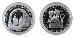 Finland, 1996 Official 20 ECUs Commemorative "Hanseatic Cogboat" Silver Proof in capsule, FDC