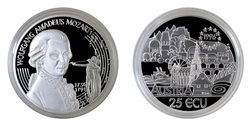 Austria, 1996 Official 25 ECUs Commemorative "Wolfgang Amadeus" Silver Proof in capsule, FDC
