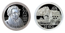 Austria, 1997 Official 25 ECUs Commemorative "Franz Schubert" Silver Proof in capsule, FDC