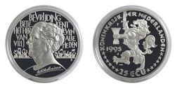Netherlands, 1995 Official 25 ECUs Commemorative "Queen Wilhelmina" Silver Proof in capsule, FDC