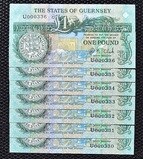 Guernsey, £1 Banknotes (7) New (2002) Issue with Low Serial number, Crisp UNC, Scarce