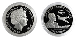 Jersey, 2008 Five Pounds RAF "R.J MITCHELL" Silver Proof in Capsule FDC