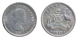Australia, 1957 Silver Sixpence, FAIR
