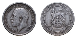 80014 Silver One Shilling 1916, GF