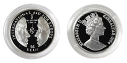 Gibraltar, The 1994 Official  14 ECUs 'International Aid' Silver Proof in Capsule, FDC